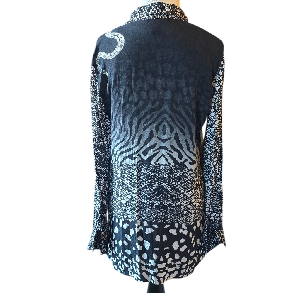 DESIGUAL Black & White Snake Print Button Down Top Shirt Blouse Size Small - Picture 5 of 7